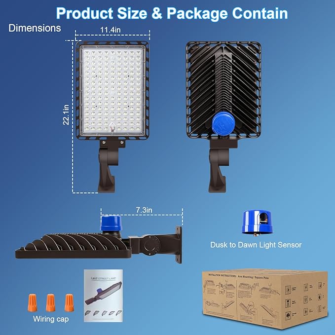 350W LED Parking Lot Light Outdoor:Arm Mount 52500LM Super Bright Dusk to Dawn LED Shoebox Lighting Commercial 5000K 100-277V IP65 Waterproof Wall Floodlights for Park,Stadium,Barn,Yard