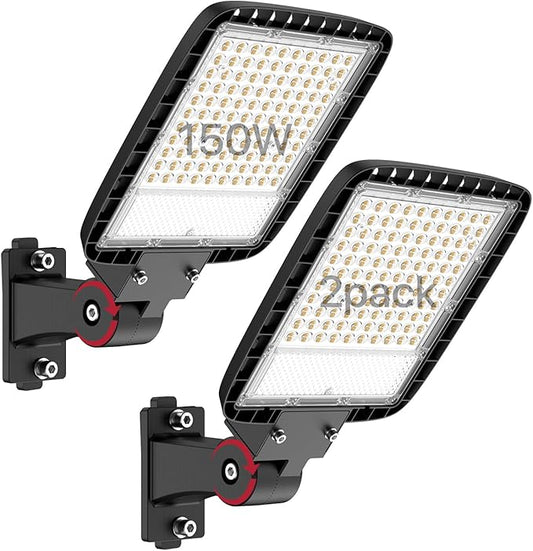 Kifflux Led Parking Lot Light Outdoor Wall Mount 2Pack 150W Parking Lot Lights Commercial 120V 5000K Street Area Lighting 120V LED Shoebox Lights with Dusk to Dawn for Yard,Garage, Roadways - Aura Lighting