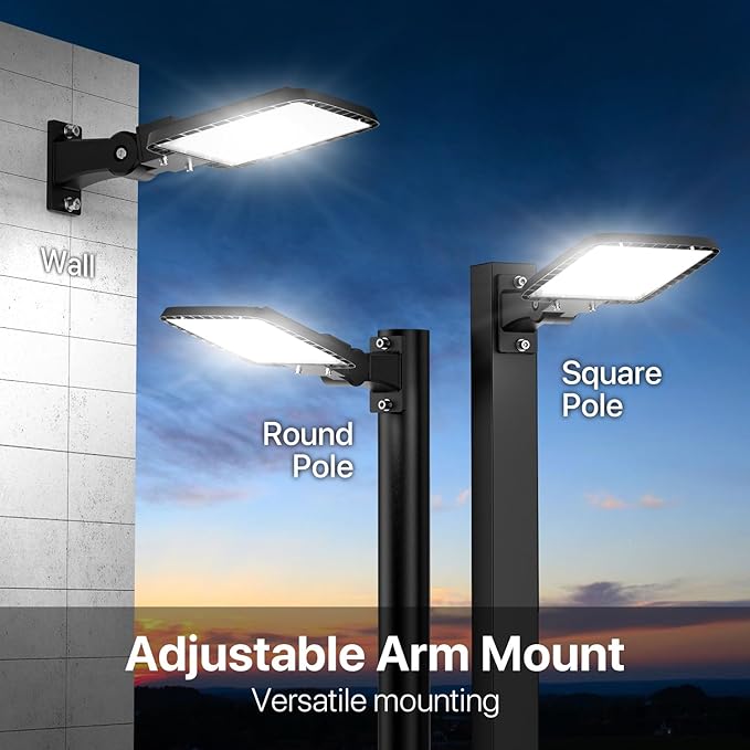 Kifflux 200W Led Parking Lot Light with Dusk to Dawn Photocell Adjustable Arm Mount 24000LM Flood Lights 120V 5000K IP65 Waterproof Shoebox Street Commercial Lighting for Yard, Warehouse, Barn - Aura Lighting