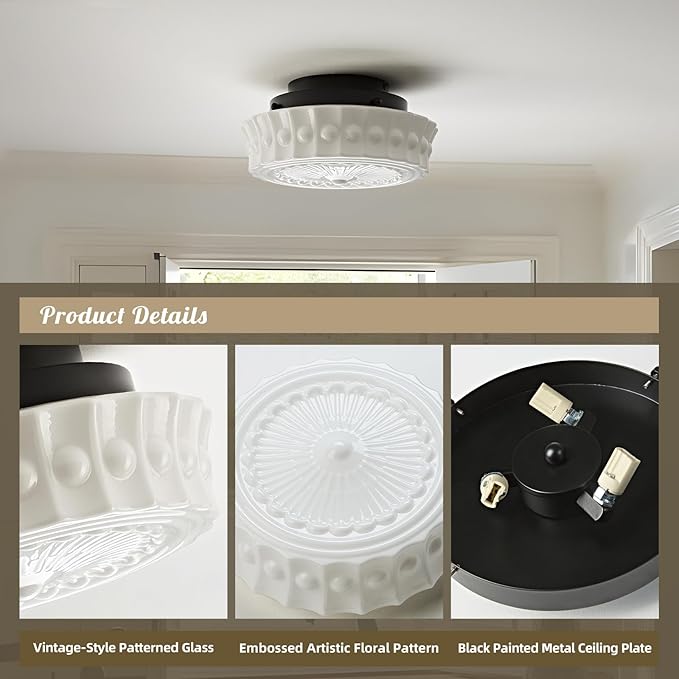 Milk Glass Schoolhouse Ceiling Light - Small 12 Inch Vintage Mid Century Modern Flush Mount Lighting Fixtures - Antique Art Deco Lamp for Hallway Bedroom Kitchen Entryway Laundry Foyer Bathroom Hall - Aura Lighting