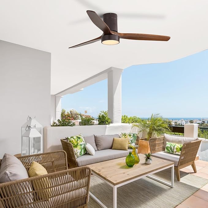Sofucor 52 Inch Ceiling Fans with Lights, Flush Mount Ceiling Fan with Lights and Remote, Reversible DC Motor, Indoor/Outdoor 3 Blade Solid Wood Ceiling Fans for Bedroom Living Room Patio Farmhouse