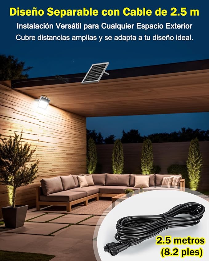 Engrepo Solar Light Outdoor, 10000mAh Luces Solares Solar Powered Security Flood Light Outside 3000LM IP65 Waterproof Dusk to Dawn with Remote Control and 8.2 ft Cable for Yard, Shed, Barn. 2 Pack