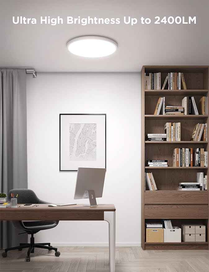 Govee Smart Ceiling Light, RGBIC LED Ceiling Light Fixture, 2400LM Flush Mount Light Fixture, DIY Colors, 12 Inch, 1 Pack (White 2 Packs)