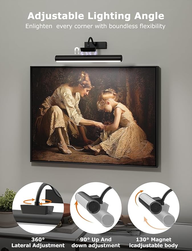 Wireless Picture Light with Remote, Battery Operated Wall Sconce 5000mAh, 3 Color Modes and Dimmable LED Wall Lights with Timer for Painting, Frame, Gallery, Dartboard, Bedroom (Black-2Pack)