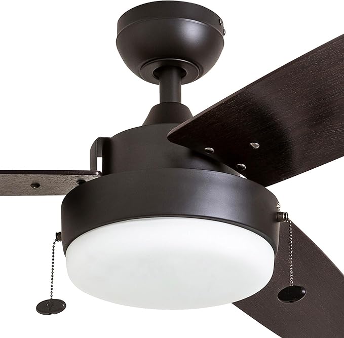 Prominence Home Statham, 52 Inch Contemporary Indoor LED Ceiling Fan with Light, Pull Chain, Dual Mounting Options, Modern Dual Finish Blades, Reversible Motor - 51018-01 (Espresso)