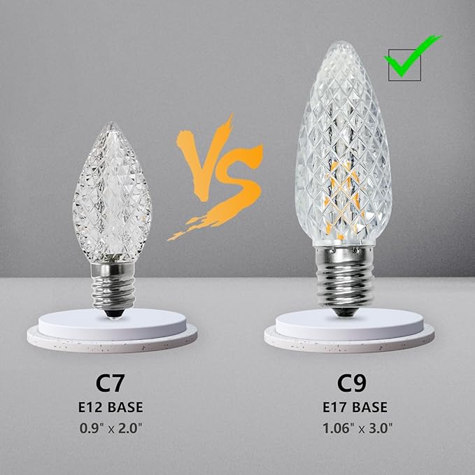 50 Pack C9 Led Christmas Light Bulbs, C9 Replacement LED Bulb for Outdoor String Light, C9 Shatterproof Led Bulb with E17 Base, Christmas String Light Bulb, Commercial Grade 2200K Warm White