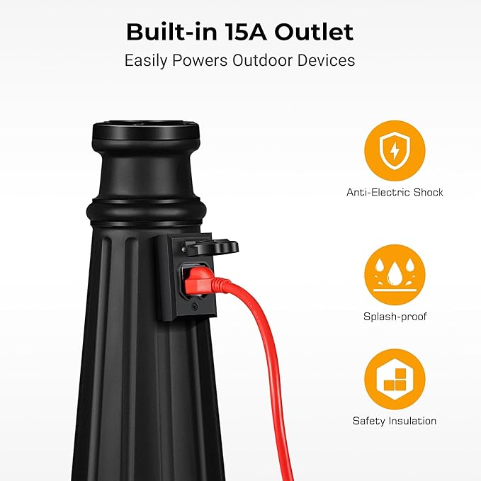 Outdoor Lamp Post Light Fixture, Black Dusk to Dawn Lamp Posts with Outlet, 3-Head Street Lamps Outdoor Lighting, Waterproof Outside Post Lights Hardwired, Anti-Rust Outside Pole Light for Yard