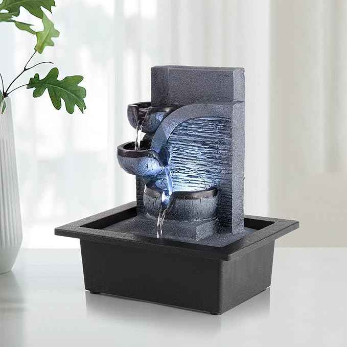 WICHEMI Tabletop Fountain Warer Fountains Indoor Waterfall Fountain Indoor Relaxing Water Feature Meditation Fountains with LED Light for Home Office Bedroom Decor (Style 6)