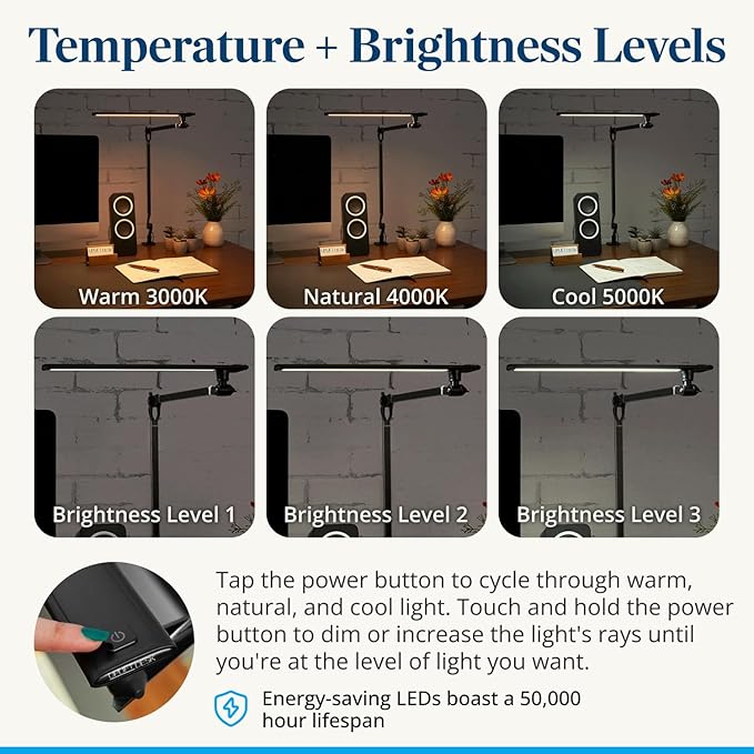 Uplift Desk E7 LED Clamp Lamp (Black) - Aura Lighting