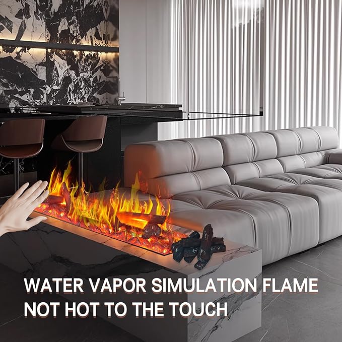 Water Vapor Fireplace 3D Atomizing Fireplace Recessed Electric Fireplace Remote Control with Timer Touch Simulation Flame Touch Flame (Flame Color & Simulated Charcoal, 31.5 inch)