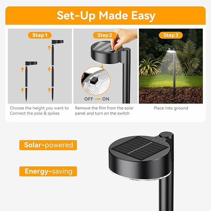 12 Pack Solar Pathway Lights Outdoor, 12 Brighter LED Solar Lights Outdoor Waterproof, Up to 12 Hrs Modern Path Light for Yard Garden Walkway Driveway Lawn, Cool White - Aura Lighting