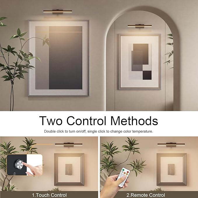 15.7" 10000mAh Rechargeable Picture Wall Light,3CCT Dimmable Wall Sconce with Remote/Touch Control,Battery Operated Art Light for Paintings,Display, Wall, Artwork, Gallery(Black,1Pack)