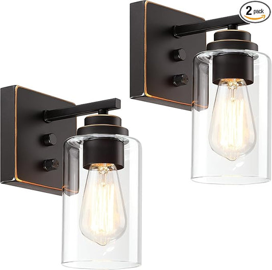 Pia Ricco Wall Sconces Set of 2, Bedside Wall Lamps with Switch for Bedroom, Modern Bathroom Light Fixtures with Clear Glass Shade, Oil Rubbed Bronze Sconces Wall Lights for Living Room, Hallway - Aura Lighting