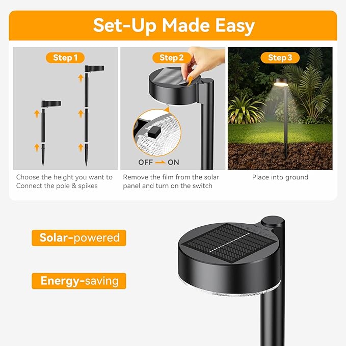 12 Pack Solar Pathway Lights Outdoor, 12 Brighter LED Solar Lights Outdoor Waterproof, Up to 12 Hrs Modern Solar Powered Path Light for Yard Garden Walkway Driveway - Aura Lighting