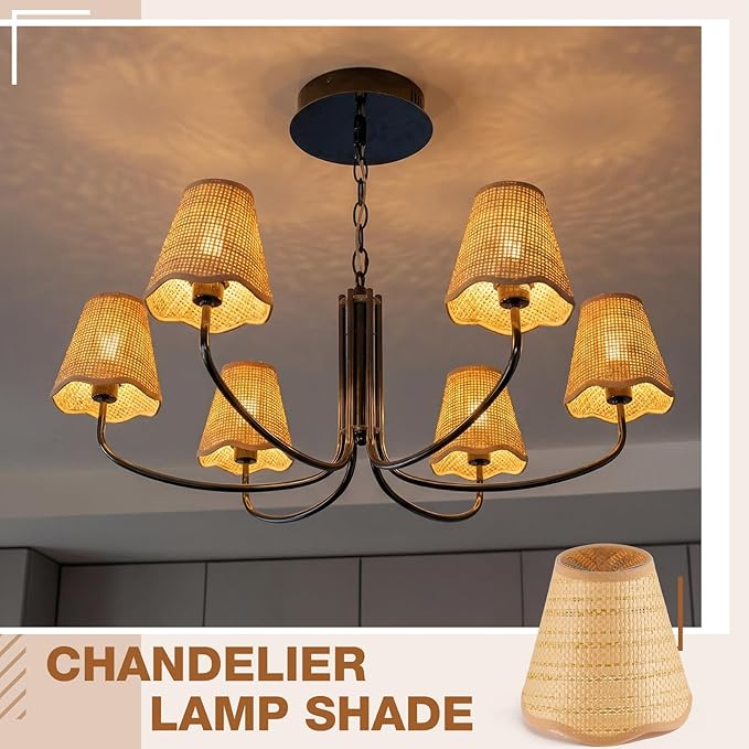 2 Pcs Clip-On Chandelier Lamps Shade Small Scalloped Lampshade 3"Top x 6"Bottom x 5-1/4"Slant Height Empire Brown Lamp Shade Chandelier or Accent Lamp(Boho)