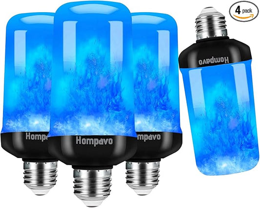 【Upgraded】Hompavo LED Flame Light Bulbs, 4 Modes Flickering Light Bulbs with Upside Down Effect, E26 Flame Bulb for Halloween Christmas Party Patio Porch Home Indoor Outdoor Decorations - 4 Blue