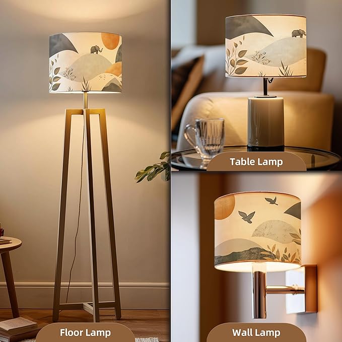 Fabric Drum Lampshades for Table, Floor Lamps, 13’’ Top x 13’’ Bottom x 10’’ High (Spider), Medium Size, Small Size Replacement, Vintage Bird Lampshades, Western, Boho Wabi-Sabi Style