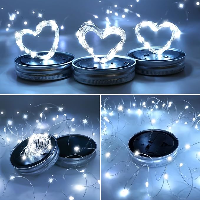 ZNYCYE Mason Jar Solar Lights for Outside, 12 Pack 30LED Fairy Lights Mason Jar Solar Lids Outdoor Waterproof String Lights with Hangers(NO Jars) for Patio Garden Yard Lawn Decoration - Cool White