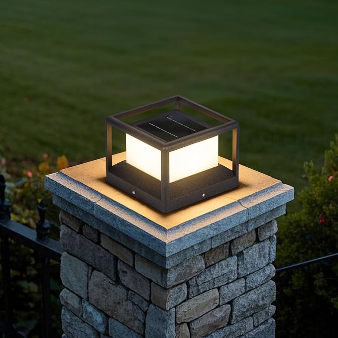 Solar Post Lights Outdoor, 9" Solar Column Lights Outdoor, IP54 Waterproof Modern Pillar Light, 3000K LED Column Lamp, Dusk to Dawn Landscape Post Lighting for Patio Garden Yard Deck Driveway
