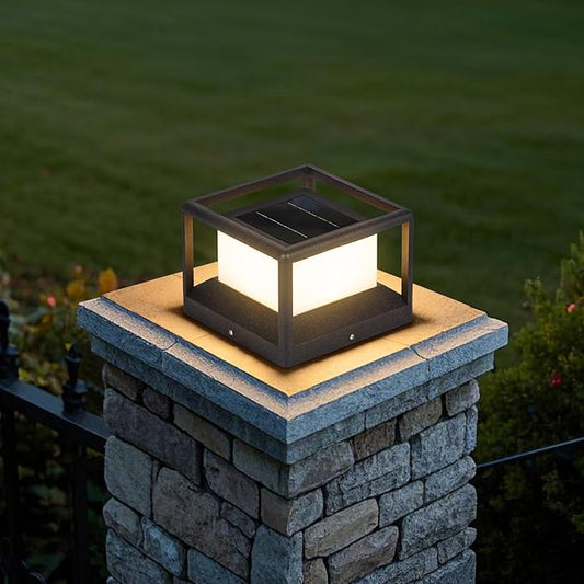 Solar Post Lights Outdoor, 9" Solar Column Lights Outdoor, IP54 Waterproof Modern Pillar Light, 3000K LED Column Lamp, Dusk to Dawn Landscape Post Lighting for Patio Garden Yard Deck Driveway