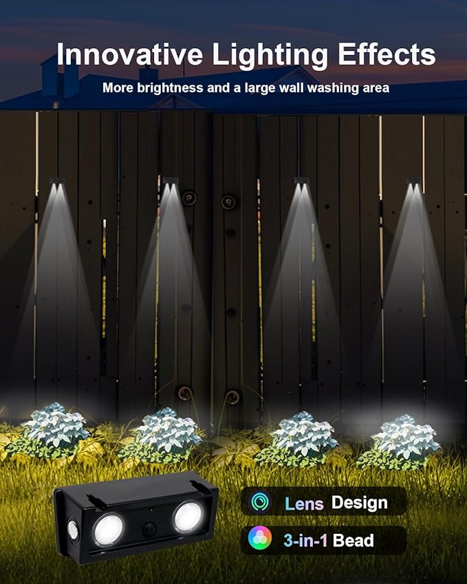 Solar Fence Lights Outdoor Waterproof LED Spot Lens for Step, Wall, Deck, Patio, Yard, Rail, Garage, Pool, Stair, Balcony, Walkway, Garden Landscaping Enhanced Security Easy Install Cool White 12 pack