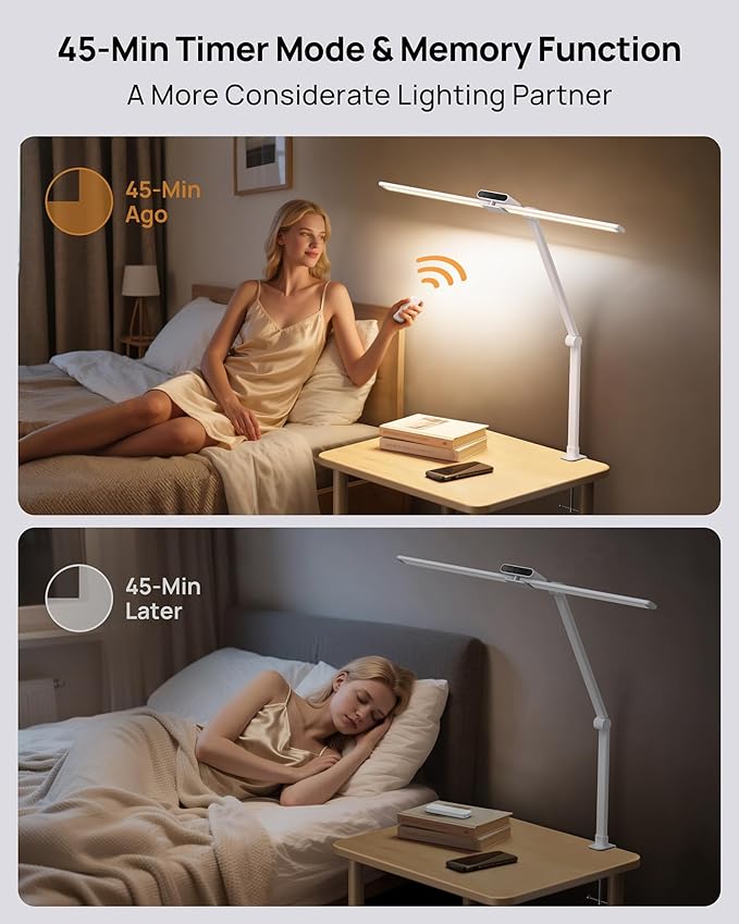 TROND LED Desk Lamp with Clamp, 29.55'' Tall Desk Light with Remote, 1500LM Bright Table Lamp, Swing Arm Clip on Light, Eye-Caring, Touch Control Dimmable for Home Office Monitor Reading Study Task - Aura Lighting