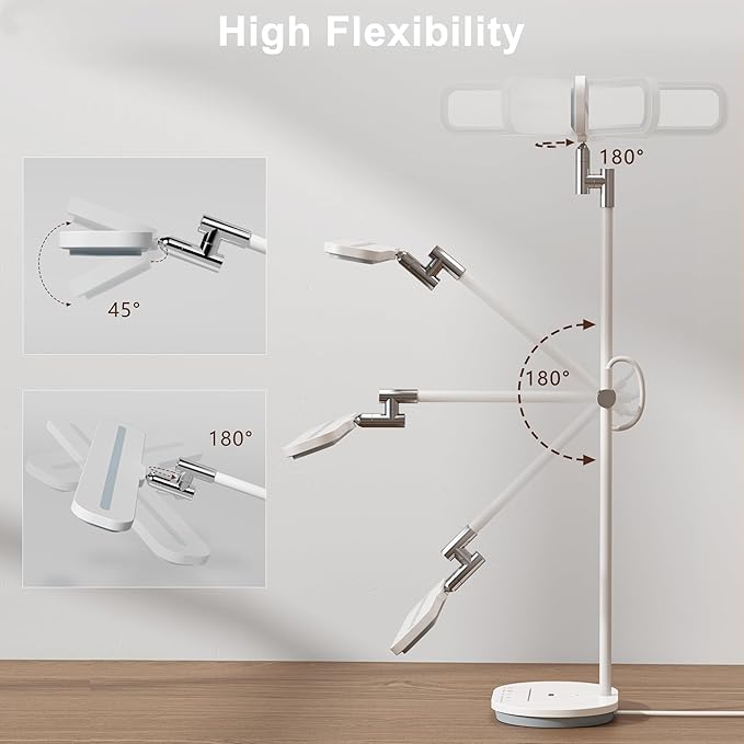 LED Desk Lamp with CRI 98, Advanced Eye-Caring Bright Desk Light for Crafting, Home Office & Kids Studying, Multi-Angle Adjustable, Dimmable Full Spectrum with Touch & Gesture Control - Aura Lighting