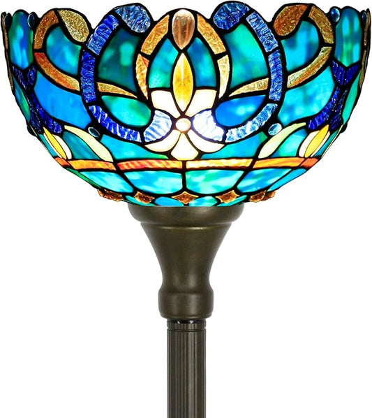 Tiffany Floor Lamp Torchiere Stained Glass Torch Lamp 12X12X67 Inch Antique Standing Corner Light (Green Brown Jewelry Baroque)