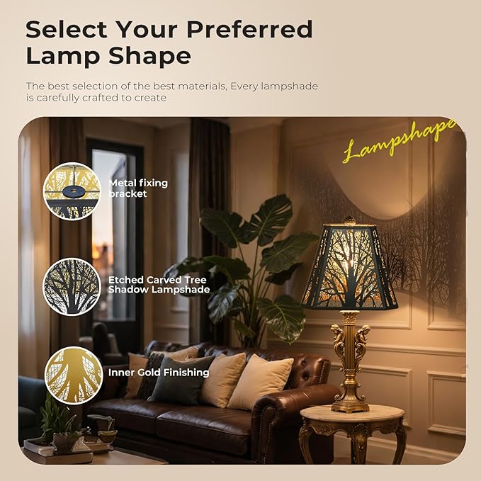 Metal Forests Lamp Shade,vintage Crafted rectangle lamp shade,decorative lamp shades,replacement buffet lamp shade,6.5" x 12"x 10" Inch lampshades for table lamp and floor lamps (Antique Black&Gold)