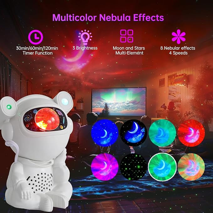 Astronaut Galaxy Projector, Star Night Light with Timer and Remote, Space Projector with Moon Lamp for Bedroom, LED Nebula Lamp for Kids Adults Room Decor(White), Birthdays Gifts