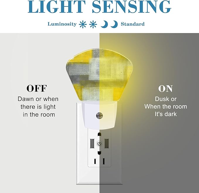 Yellow Grey Abstract Painting Night Light Plug into Wall, Abstract Art Night Light with Dusk to Dawn Sensor for Kid Girls Boys Women Men Bedroom, Hallway, Kitchen, Bathroom, Stairs Decor