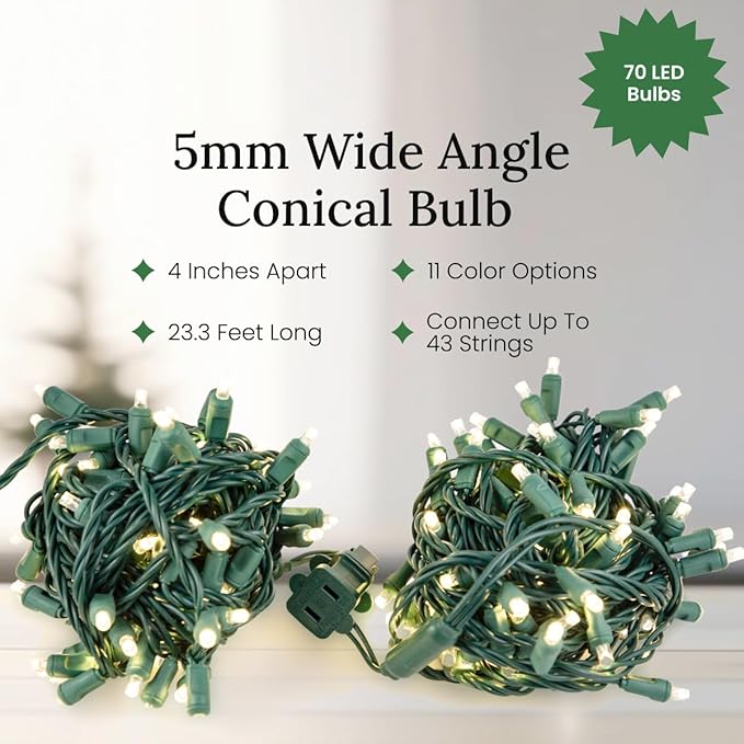 Pro Christmas LED Christmas Lights – 100 Count Wide Angle Conical String Lights – Professional Grade Indoor/Outdoor Commercial Holiday Light Set for Trees, Bushes, & Décor – Green