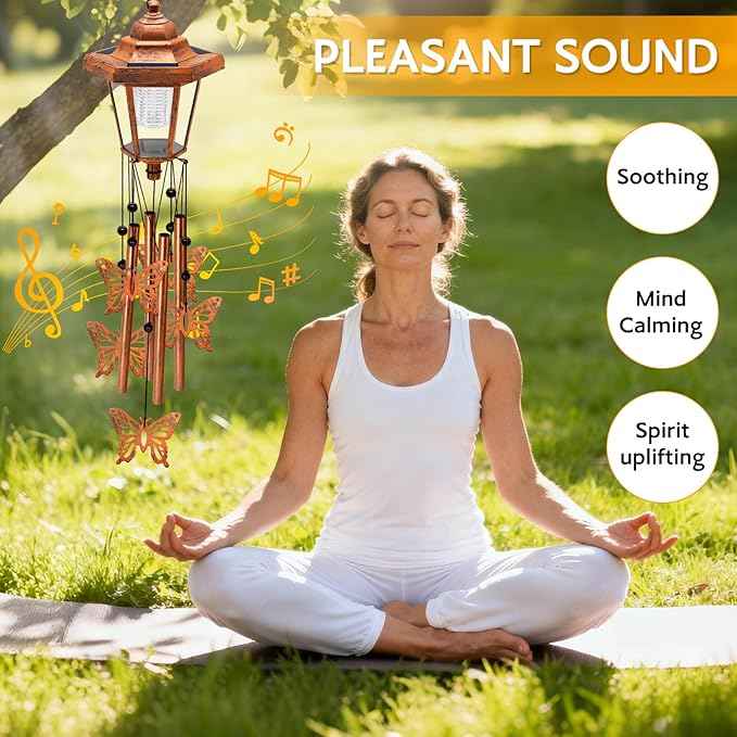 2 Pack Solar Butterfly Wind Chimes, Gifts for Women Mom Grandma Wife Sister Daughter Neighbor, Classic Bronze Wind Chimes With Wind Catcher Solar Decor Light For Outdoor Garden Patio Yard Porch Window