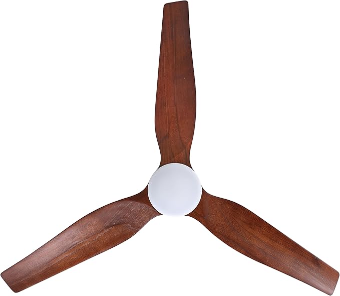 52" Ceiling Fan with Light - Low Profile Flush Mount Ceiling Fan, 6-Speed Remote Control, Solid Wood, Quiet Reversible DC Motor,Walnut/Black Finish, for Bedroom, Living Room, Porch - Aura Lighting