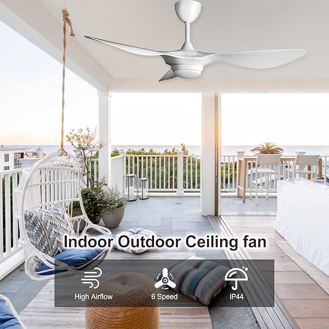 reiga 52 Inch Smart White Ceiling Fan with Light and Remote, ETL Listed Quiet DC Motor 3 Blade Indoor Outdoor Ceiling Fans for Bedroom Living Room Patios - Aura Lighting