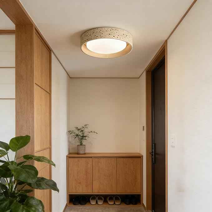 Modern Wabi-Sabi Flush Mount Ceiling Light, Stone Resin Round Ceiling Lamp, Nordic Minimalist Sandstone Style Lighting Fixture for Bedroom, Living Room, Study Room, Hallway Decor(16.5" (42cm))