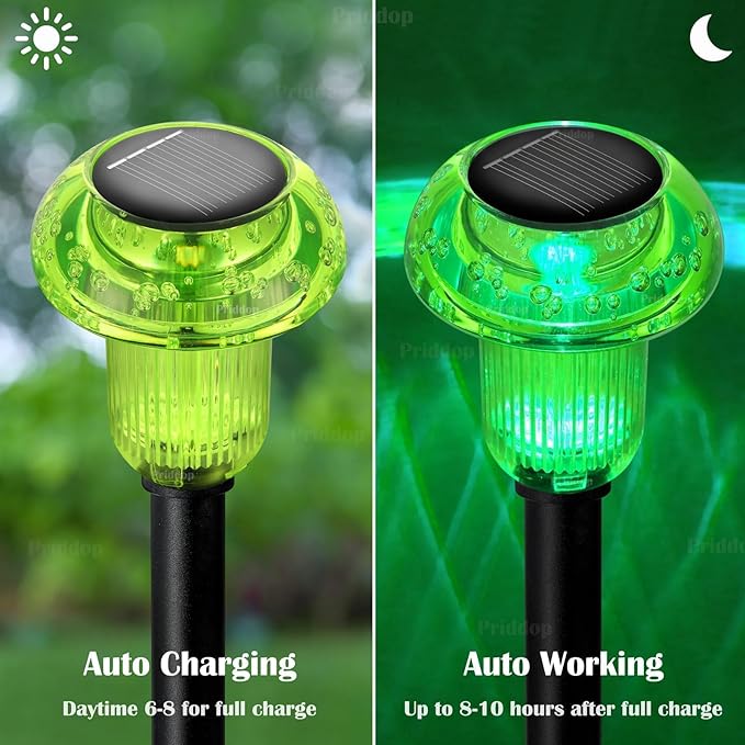St Patricks Day Solar Lights Outdoor 8 Pack Green LED Waterproof Mushroom Outside Lights for Yard Garden Patio Pathway Walkway Landscape Saint Patricks Day Decorations