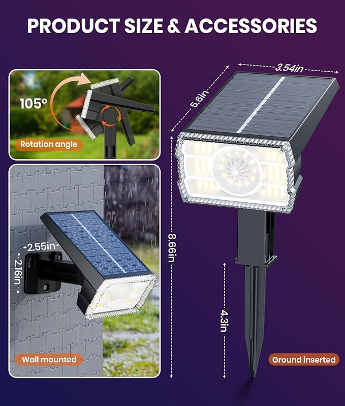1 Pack Solar Outdoor Lights Waterproof IP67,Spotlights 6 Colors Changing+10 Lighting Modes Christmas Easter Solar Garden Lights Colored Landscape Spot Lights Outdoor Lighting for Yard Pool Patio - Aura Lighting