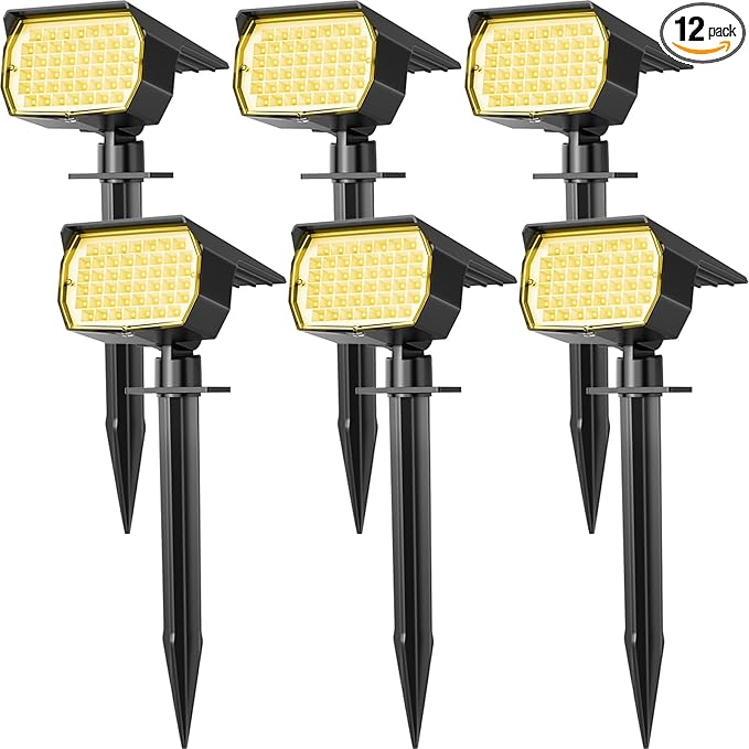 Solar Spot Lights Outdoor Waterproof IP65, 6 Pack Landscape Spotlights with 46 LEDs, 3 Modes Auto On/Off Solar Powered Flood Lights for Outside Pathway, Yard, Garden, Walkway (Warm White) - Aura Lighting