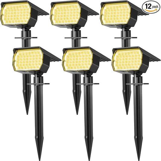 Solar Spot Lights Outdoor Waterproof IP65, 6 Pack Landscape Spotlights with 46 LEDs, 3 Modes Auto On/Off Solar Powered Flood Lights for Outside Pathway, Yard, Garden, Walkway (Warm White) - Aura Lighting