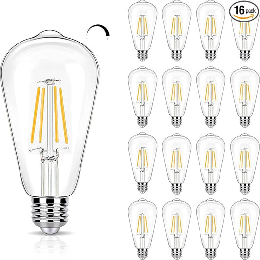 16 Pack LED Edison Bulbs 40W Equivalent, Dimmable 2700K Soft Warm White ST19/ST58 Light Bulb, 4 Watt Vintage LED Filament Bulb, High CRI 90+, 450LM, E26 Base