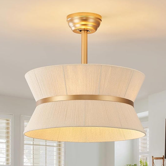 Boho Fandelier Ceiling Fan with Light and Remote Rattan Chandelier Fan Gold Caged Ceiling Fan with Light for Bedroom, Living Room Nursery，Foyer，Kitchen（6 Speed, Timing Adjustable Height）