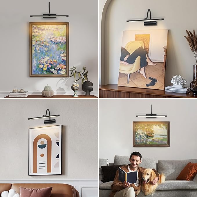 JOOSENLUX 16" Dimmable Picture Light, LED, Battery Operated, Wireless, Adjustable Arm, Remote Controlled, Rechargeable, Wall-Mounted, Modern & Stylish - Ideal for Gallery, Library, and Photo Display