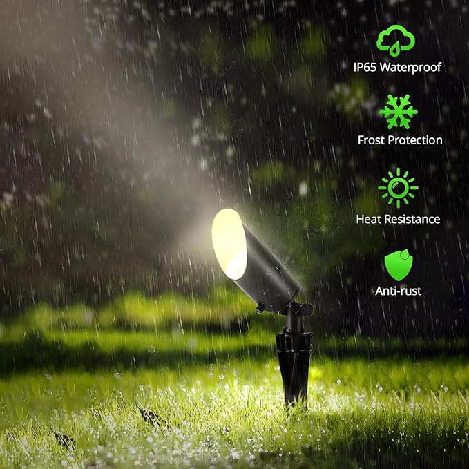 wowlite Landscape Spotlights Outdoor, 12V Low Voltage Landscape Lighting Fixture with 5W MR16 LED Bulb, 2700K Warm White Waterproof Black Aluminum Directional Uplight for Garden Courtyard Pathway - Aura Lighting