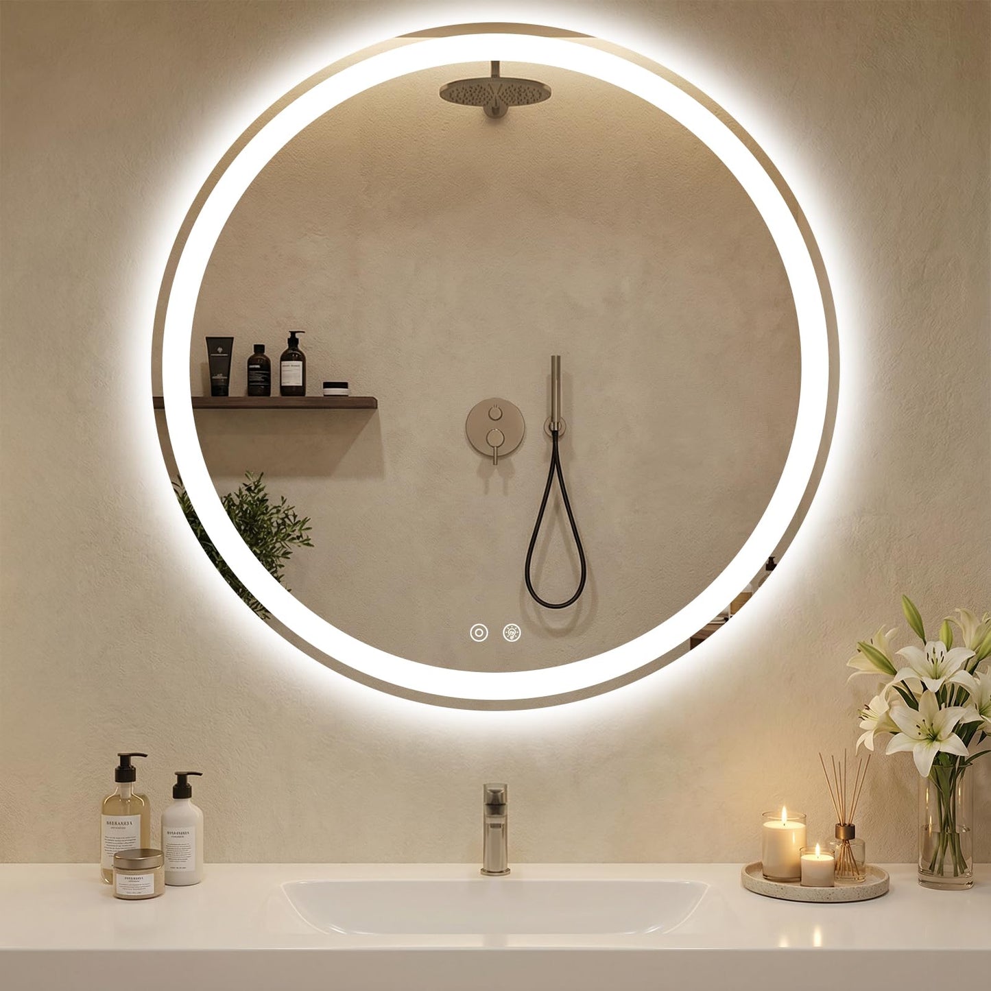36 Inch Round LED Bathroom Mirror with Lights