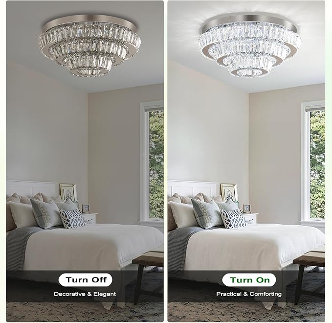 Modern LED Crystal Chandelier 3-Tier LED Ceiling Light Round Ceiling Flush Mounted Chandelier Light Fixure for Dinning Room Bedroom Living Room (Cool White)
