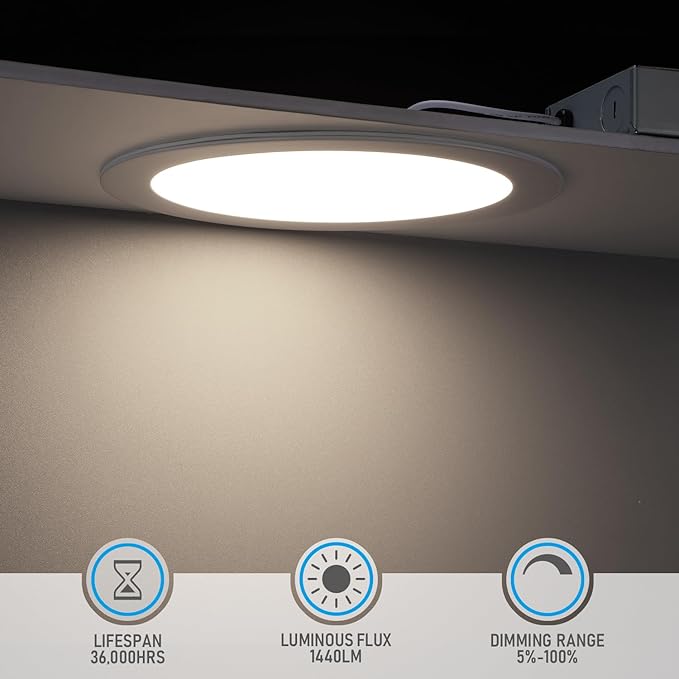 TORCHSTAR Basic Series 12-Pack 8 Inch Ultra-Thin LED Recessed Lighting with Junction Box, Aluminum, 4000K Cool White, 5%-100% Dimmable Slim Recessed Downlight, 18W 1440LM, ETL and Energy Star