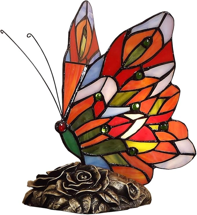 Bieye L10043 Butterfly Tiffany Style Stained Glass Accent Table Lamp (Multi-Colored F)