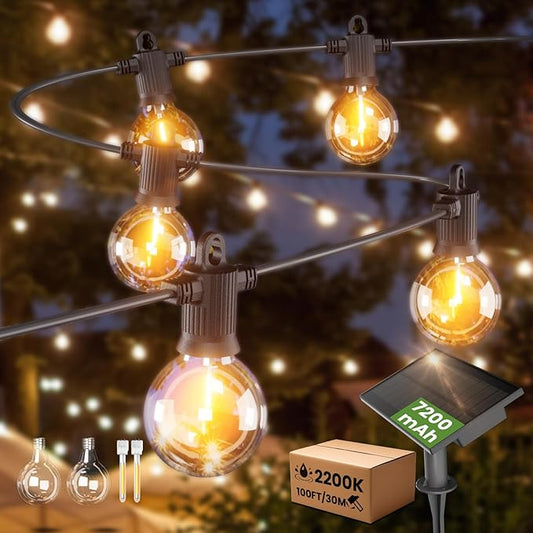 ZOTOYI 100FT Solar String Lights Outdoor Waterproof IP65 with USB Port, G40 Led Solar Patio Globe Lights with 52 Edison Bulbs 2200K, Shatterproof Hanging Lights for Porch Backyard Pergola Bistro
