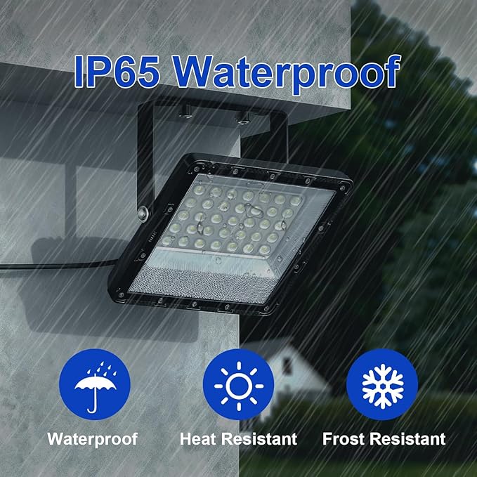 100W Flood Lights Outdoor, 15000lm Bright LED Work Light with Plug, 5000K Daylight White Outdoor Lights, IP65 Waterproof Security Lights for Yard Garage Stadium Playground 2 Pack AC100-120V Voltage